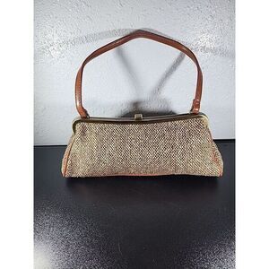 Vintage Tweed Woven Handbag Snap‎ Clasp Beige MCM Fashion 60s Style